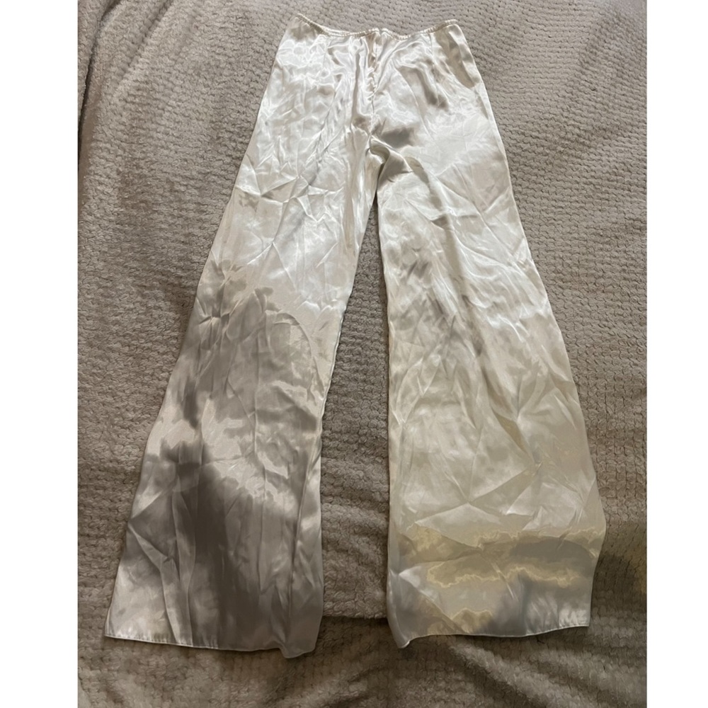6 cream silky zip up trouser pants